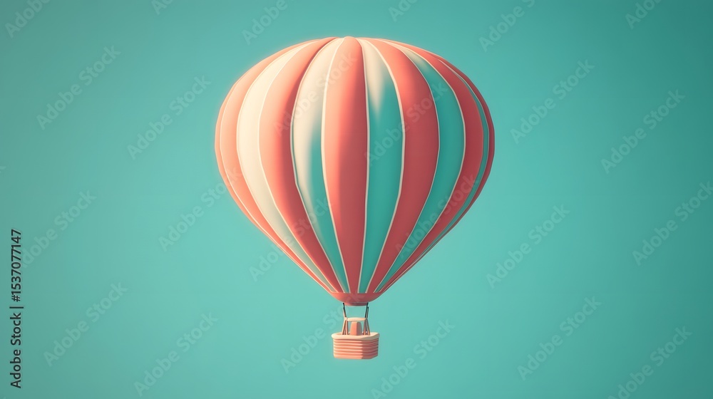 Naklejka premium Pastel Pink and Teal Striped Hot Air Balloon Illustration