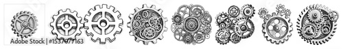 Vector Intricate steampunk gears showcase detailed mechanical designs.