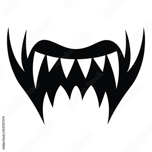 Sharpened Vampire Fangs with Gaping Mouth Silhouette  A Terrifying Symbol for Halloween and Horror Designs