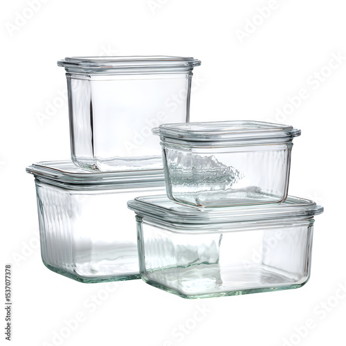 Glass food storage containers set isolated on a white background
