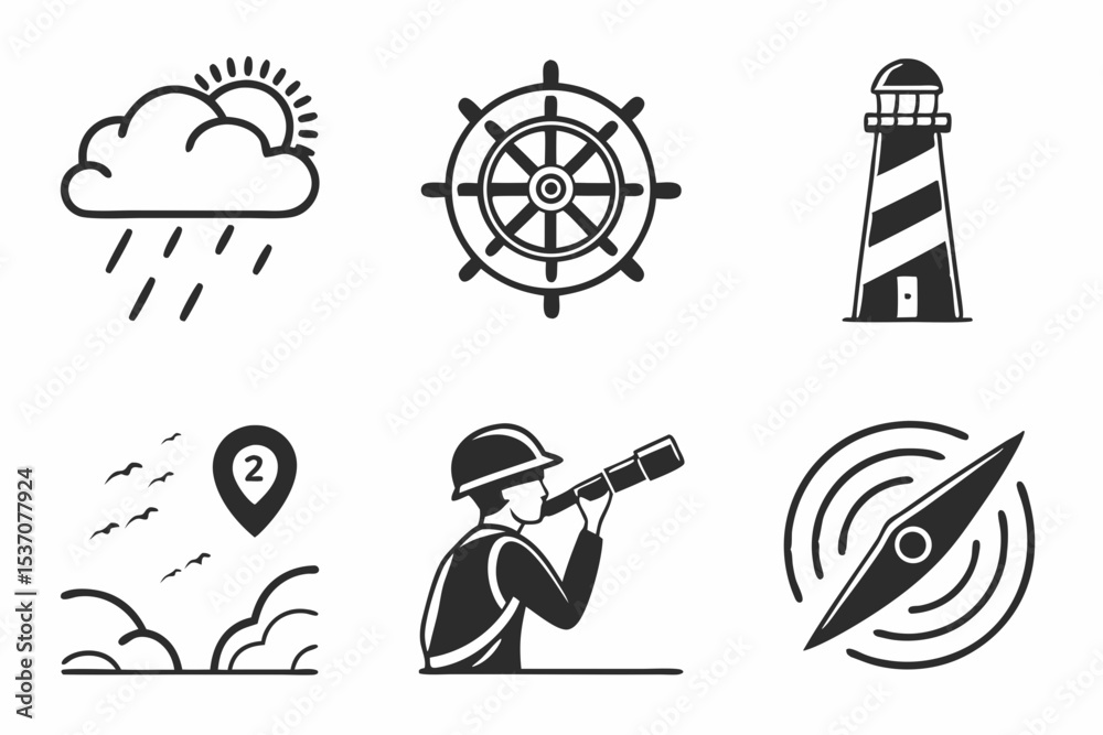 black and white icons set