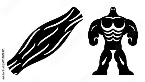 Vector Stylized muscular arm and powerful figure in black and white.