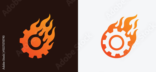 Burning fire Gear Logo design 