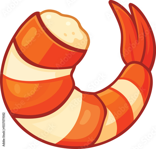 Shrimp seafood cartoon orange tail illustration cooked shellfish isolated playful cute drawing animal marine ocean crustacean food snack