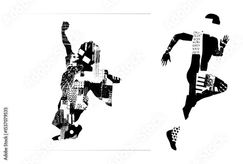Vector Dynamic figures of runners in abstract vector .