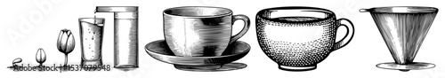 Vector Assorted beverage containers and utensils .