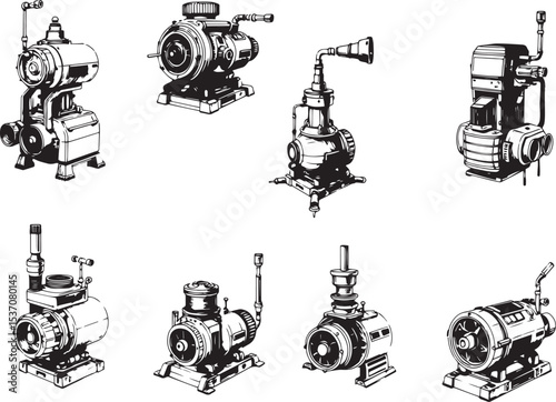 Mechanism set, retro, vintage, steampunk, cyberpunk, decorative elements. Ideal design for social media, cover, banner, flyer, music, ads.	