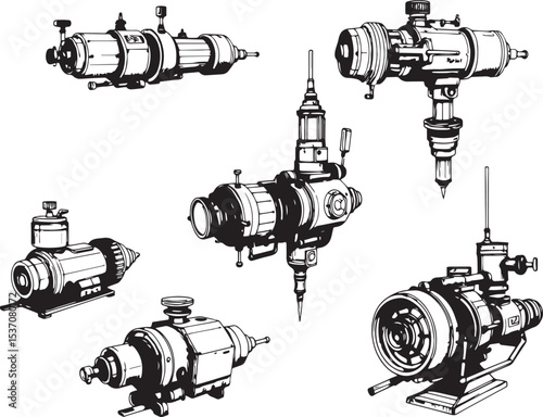 Mechanism set, retro, vintage, steampunk, cyberpunk, decorative elements. Ideal design for social media, cover, banner, flyer, music, ads.	