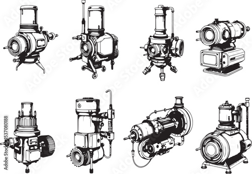 Mechanism set, retro, vintage, steampunk, cyberpunk, decorative elements. Ideal design for social media, cover, banner, flyer, music, ads.	