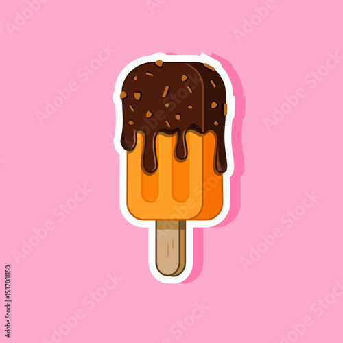 Chocolate Covered Ice Popsicle Sticker Vector Illustration Cartoon Design