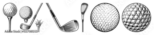 Vector Detailed vector of golf equipment including balls tees and clubs.