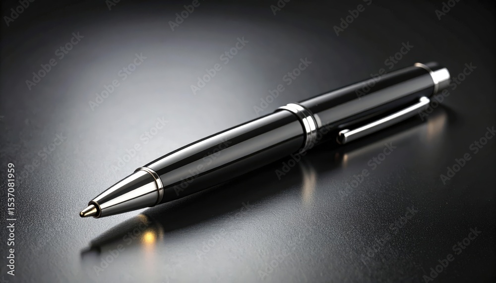 Elegant Pen on Sleek Surface: A close-up of a stylish pen against a dark, glossy surface creates a professional atmosphere. showcasing sophistication and craftsmanship. Elegant Pen on Sleek Surface: A close-up of a stylish pen against a dark, glossy surface creates a professional atmosphere. showcasing sophistication and craftsmanship.