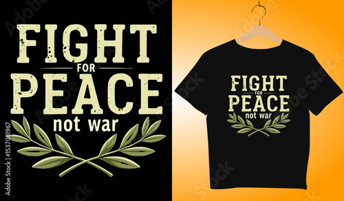 Fight for Peace Not War T-Shirt Design: Olive Branch Graphic Tee, Anti-War Message, Peace Activism Apparel, Vector Illustration, Black Shirt