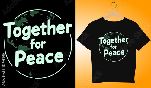 Together for Peace T-Shirt Design: Global Unity Apparel with Earth Graphic, Promoting World Peace, Stylish Black Tee, Activism Fashion