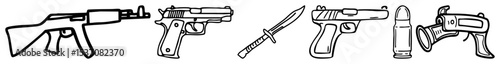 Vector Collection of futuristic weaponry illustrations in a bold style.