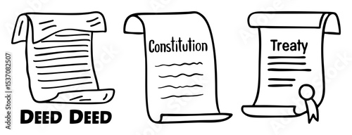 Vector Legal documents featuring a deed constitution and treaty scrolls.