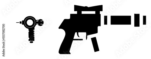 Vector Stylized ray guns futuristic weapons in black silhouette.