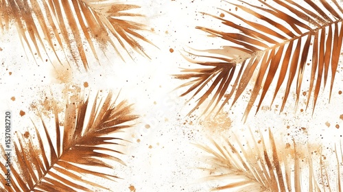 Golden Brown Watercolor Palm Leaves Abstract Background