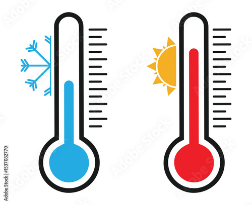 Thermometer temperature icon set ,  temperature up and down icon , cold and heat, temperature scale symbol, cool and hot weather sign , stock vector .