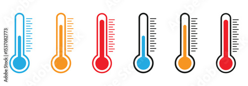 Set of thermometer temperature  icon cold and heat, temperature scale symbol, cool and hot weather sign, stock vector . 