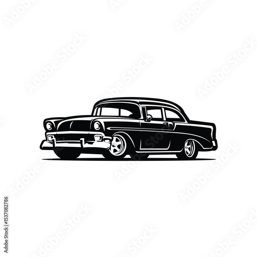 Classic american muscle car side view monochrome vector isolated