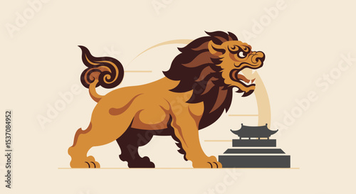 A traditional lion statue, possibly from Singapore, often seen in symbols representing strength, power, or heritage.