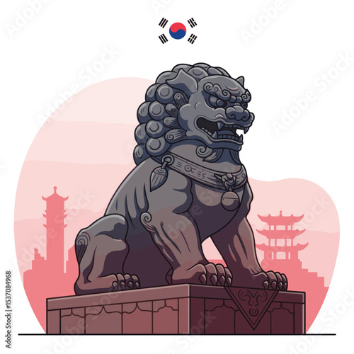A traditional lion statue, possibly from Singapore, often seen in symbols representing strength, power, or heritage.