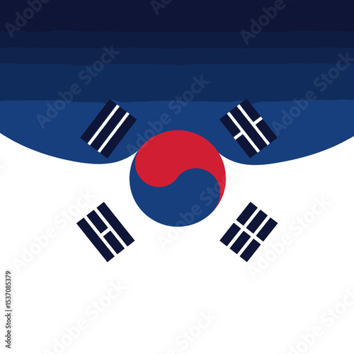 A clear blue sky background highlights the South Korean flag waving gently, representing national pride and identity.