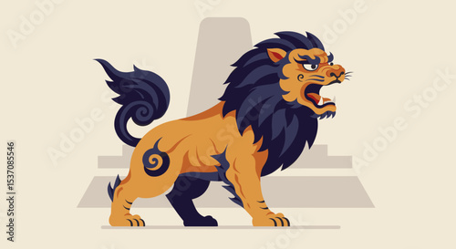 A traditional lion statue, possibly from Singapore, often seen in symbols representing strength, power, or heritage.