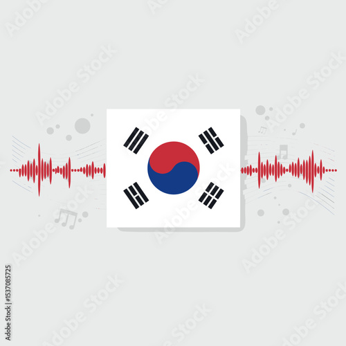 The South Korean flag with flowing musical notes, possibly symbolizing the country's cultural connection to music or art.