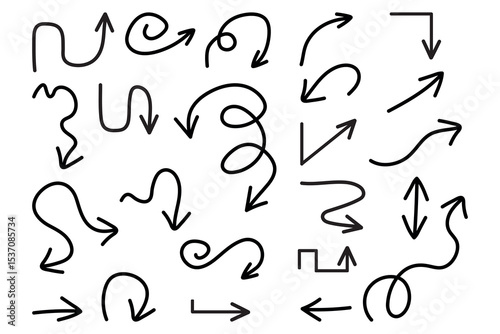 linear arrow icon set hand drawn. Arrow signs isolated