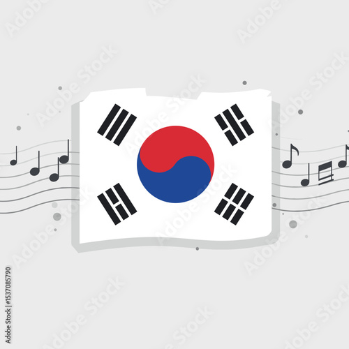 The South Korean flag with flowing musical notes, possibly symbolizing the country's cultural connection to music or art.