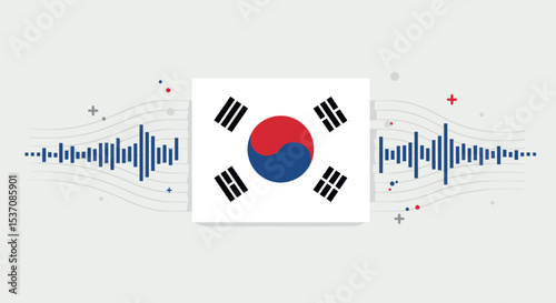The South Korean flag with flowing musical notes, possibly symbolizing the country's cultural connection to music or art.