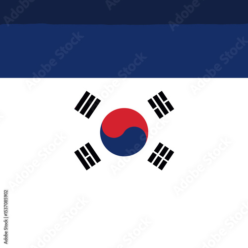 A stylized, abstract representation of the Korean flag, blending red and blue colors in dynamic shapes.