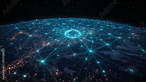 Global network of interconnected cities.