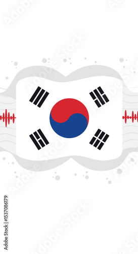 The South Korean flag with flowing musical notes, possibly symbolizing the country's cultural connection to music or art.