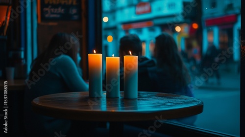 Cozy cafe ambiance with warm candles