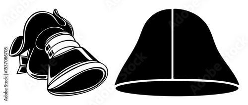 Vector Medieval gauntlet and bell in monochrome style.