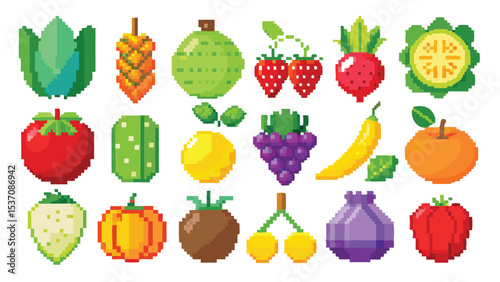  Pixel Art of Fruits and Vegetables – Colorful Pixel Food Icons