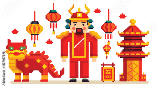 Pixel Art of Lantern Festival – Traditional Chinese Celebration in Retro Pixel Style