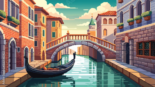 Pixel Art of Venice City – Romantic Italian Water City in Pixel Style