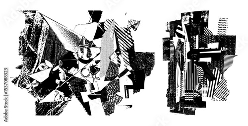 Vector Abstract geometric composition featuring intersecting shapes and textured .