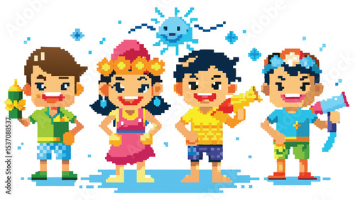 Pixel Art of Water Festival – Splashing Celebration in Pixel Style