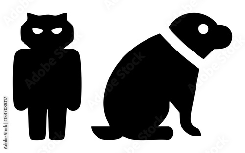 Vector Minimalist of a person and a sniffing dog.