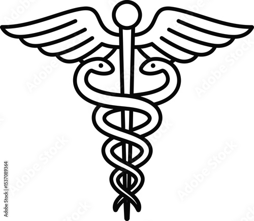 Caduceus Symbol: This simple illustration of the caduceus symbol embodies the essence of the healing arts, with two snakes intertwined around a staff. This symbol suggests the balance, wisdom.