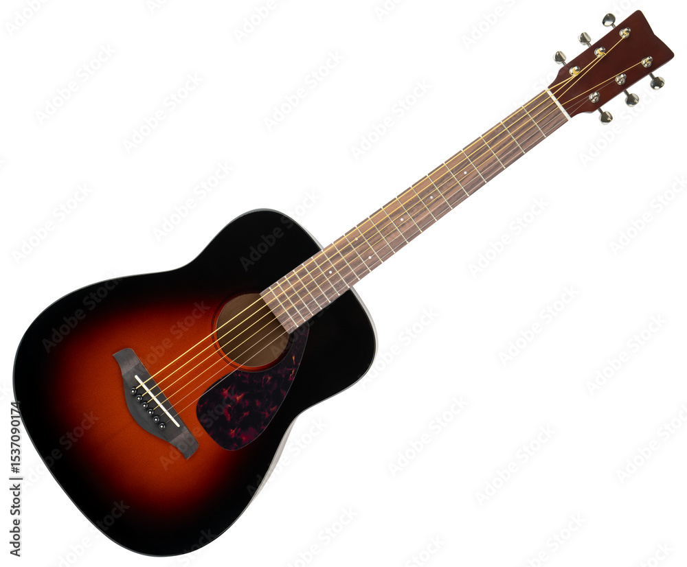 Obraz premium Guitar. Acoustic guitar with metal strings. Natural wooden string instrument. Musical, instrumental, equipment. Musical band. Shop musical instruments. Folk, jazz, rock instrument. Isolated background