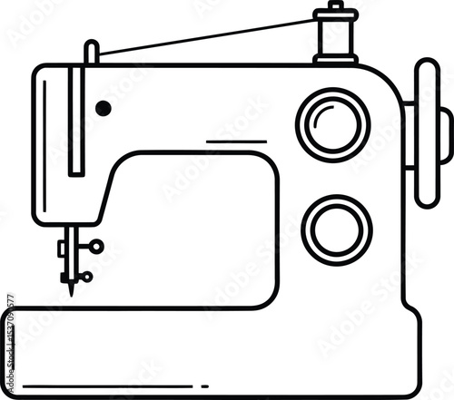Sewing Machine's Precise Stitches: Capturing the essence of craftsmanship and design, a line art depiction of a sewing machine, showcasing the tools of sewing and creating threads of artistry.