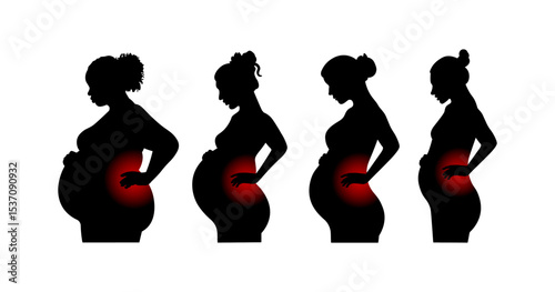 Silhouette pregnant woman suffering back pain