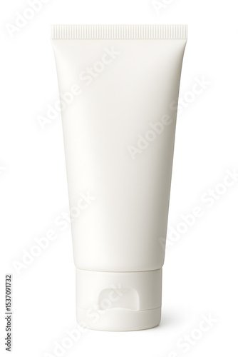 White cosmetic tube mock up with blank label space for branding, showcasing a sleek design ideal for skincare or beauty products in a minimalist style