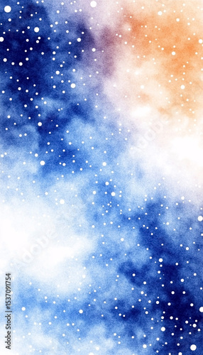 Soft dreamy night sky painted in watercolor style with stars and clouds